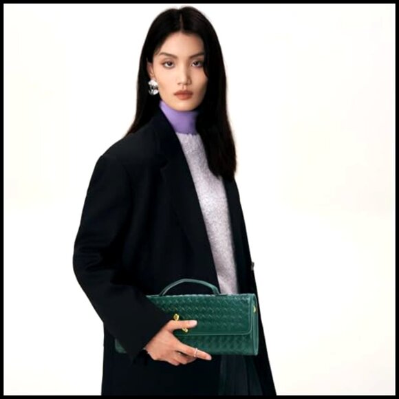 Woven PU Leather Clutch Evening Bag with Detachable Strap 12x5